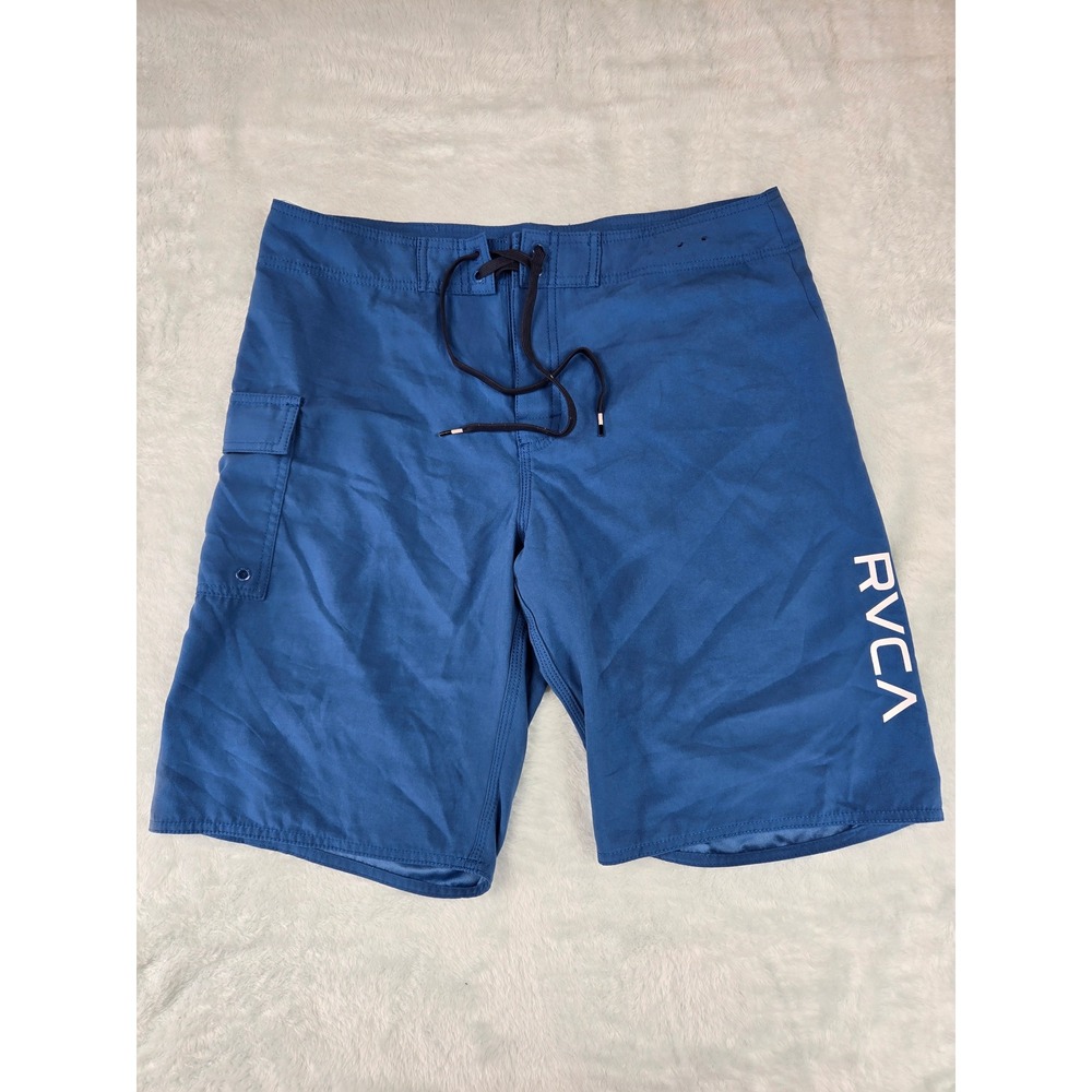 RVCA Men Blue‎ Classic Non-Stretch Board Shorts Size 32 Logo Cargo Pocket